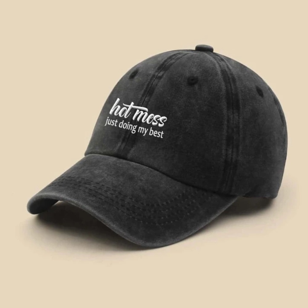 #29 Vintage Wash Black Hot Mess Graphic Baseball Cap - Picture 3 of 5